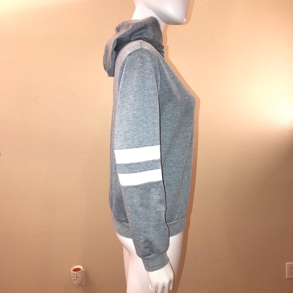 Jersey Stripe Pullover Hoodie Sweatshirt Womens Size XL Junior Grey Saturn - Picture 8 of 11